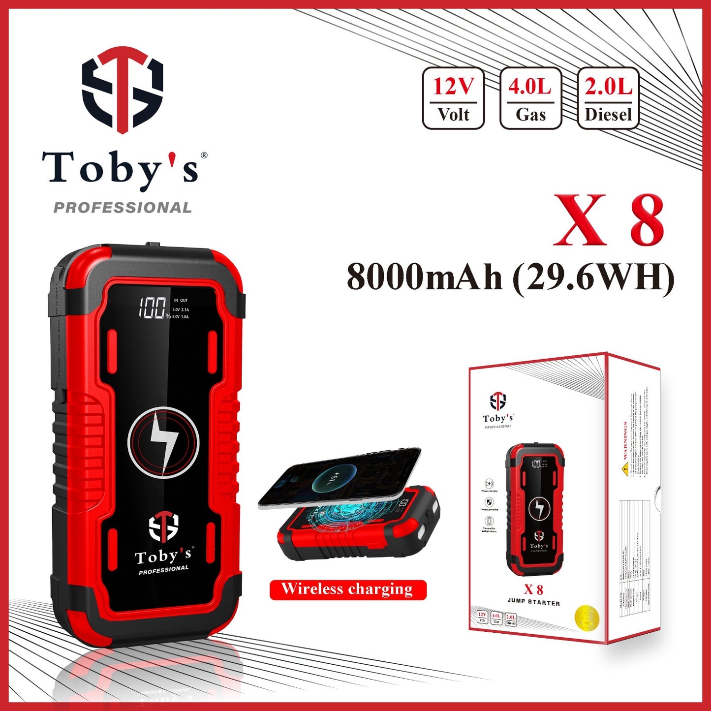 Toby's X8 Poweful Jump Starter 8000 mAh - Finefair