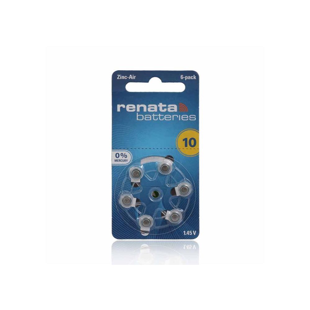 Renata Size 10 Zinc-Air Hearing Aid Batteries - 6-Pack