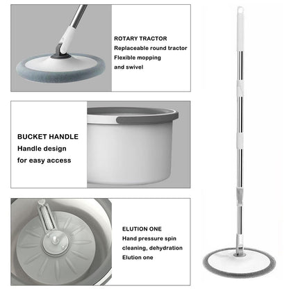 360° Spin Mop and Bucket Set - Self-Separating System, 2 Microfiber Pads, For Floor Cleaning