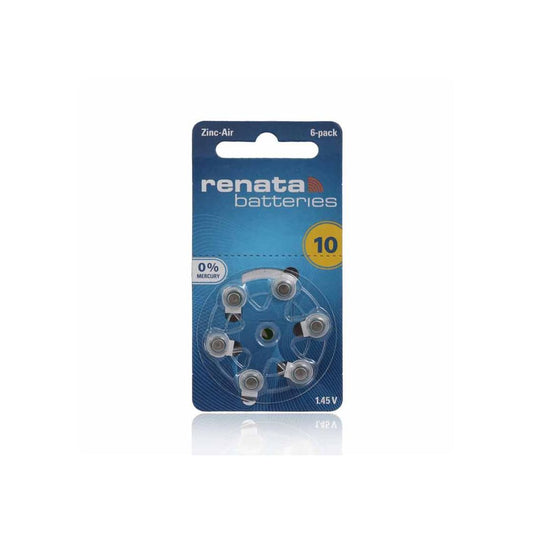Renata Size 10 Zinc-Air Hearing Aid Batteries - 6-Pack