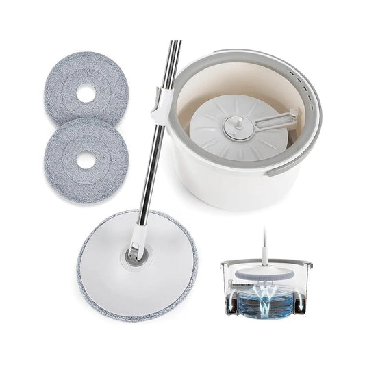 360° Spin Mop and Bucket Set - Self-Separating System, 2 Microfiber Pads, For Floor Cleaning