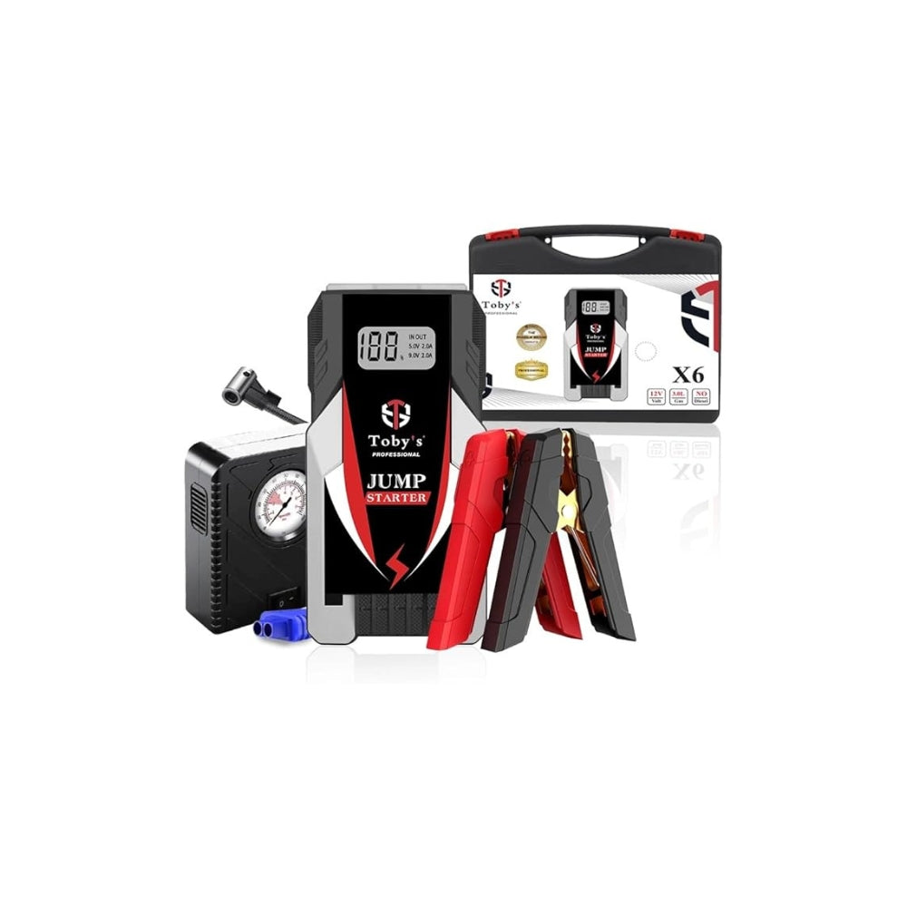 Toby’s X6 Jump Starter with Compressor for Cars 6000mAh and 22.2WH Power Bank