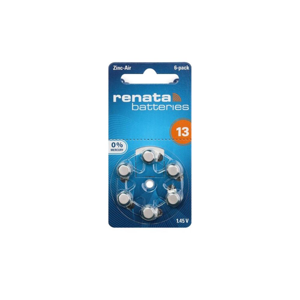 Renata Size 13 Zinc-Air Hearing Aid Batteries - 6-Pack