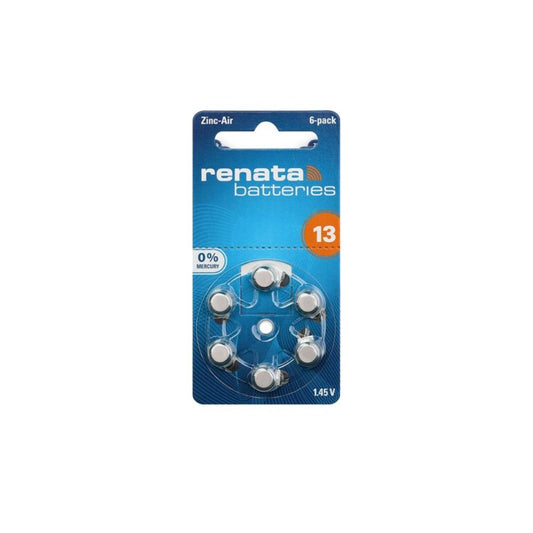Renata Size 13 Zinc-Air Hearing Aid Batteries - 6-Pack